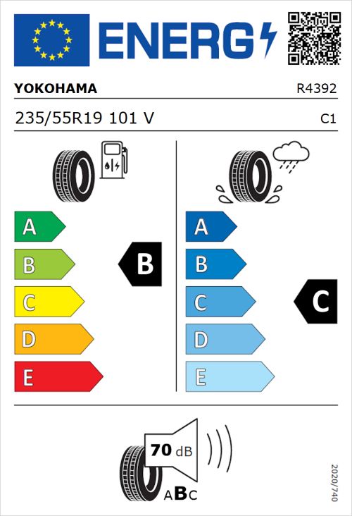 Tyre Label for Yokohama Avid Ascend GT  235/55R19 101V
