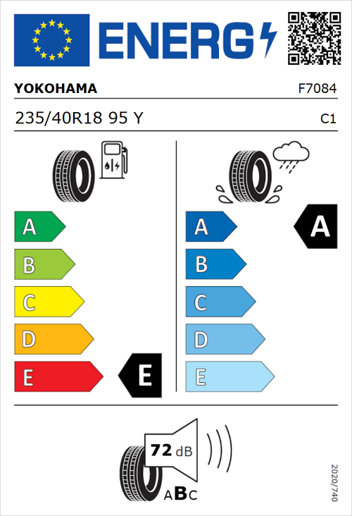 Tyre Label for Yokohama V105S 235/40R18 95Y