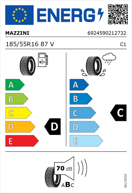 Tyre Label for Mazzini Eco 307 185/55R16 87V